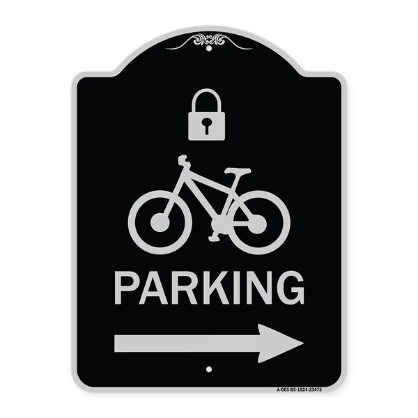 Signmission Parking W/ Lock Cycle & Right Arrow Heavy-Gauge Aluminum Sign, 24" x 18", BS-1824-23473 A-DES-BS-1824-23473 - main